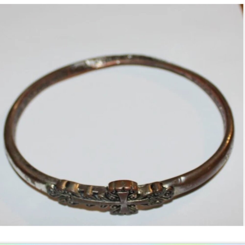 Twisted Cross Bangle Bracelet Matthew 7:7 Ask and You Shall Receive Silver Plate